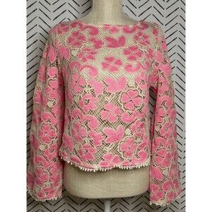 NWT Avara Pink Crochet Grace Top Women's Size Small Boho Coquette